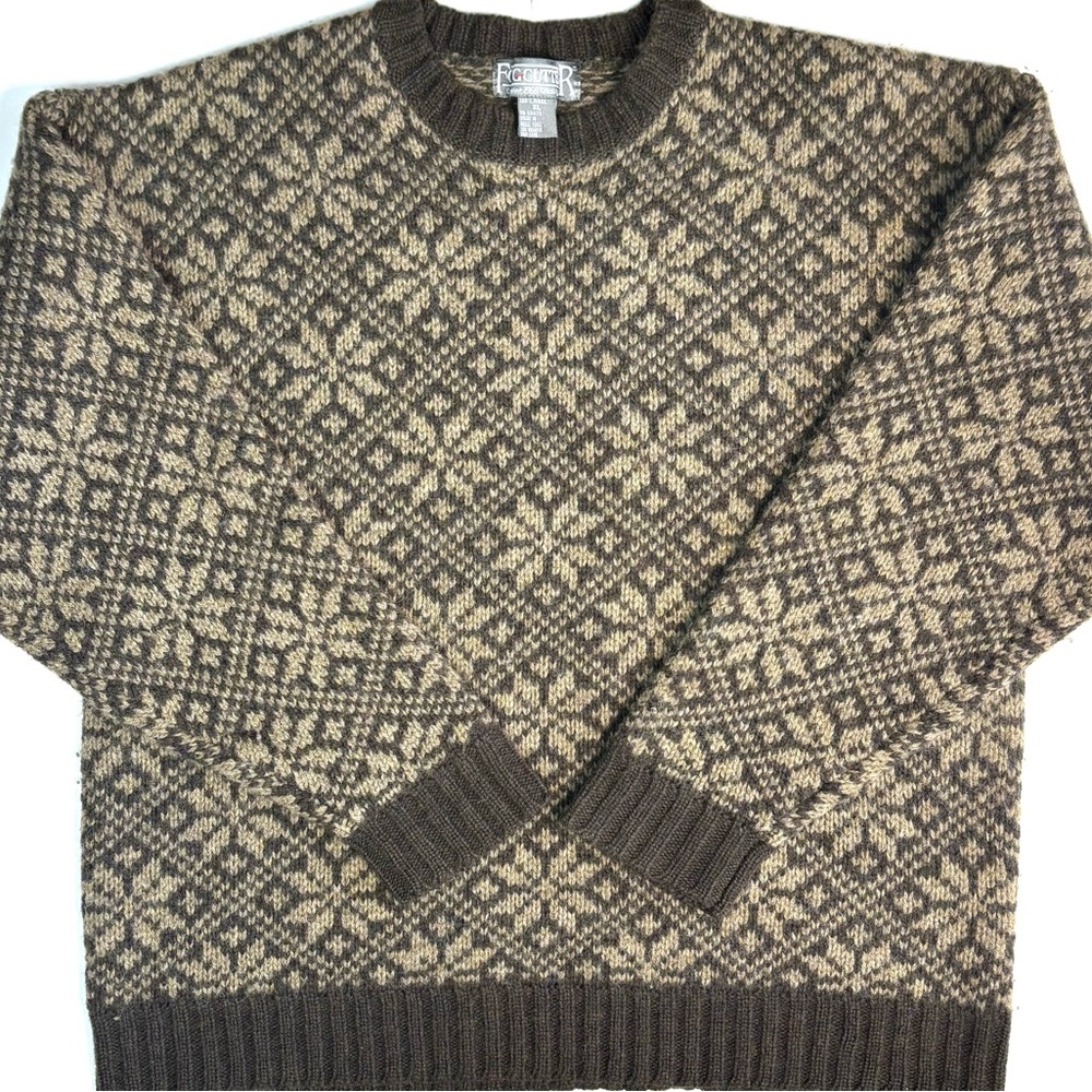 Vintage 90s Fogcutter Moss Brown Nordic Print‎ 100% Wool Heavy Winter Sweater XL